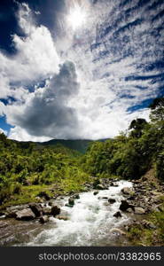 A rapid flowing stream in tropical mountains