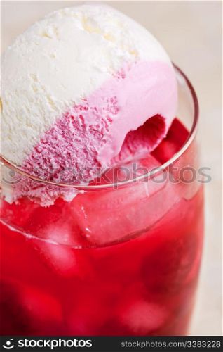 A raspberry float in an outdoor setting
