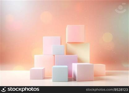 A realistic 3D cube podium in pastel colors. This podium is perfect for displaying products, artwork, or other objects in a modern and stylish way. Generative AI
