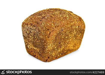 A rectangular loaf of rye bread isolated on white background