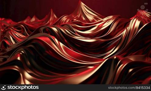 A Red and Gold Wavy Shiny Abstract Background. Generative AI