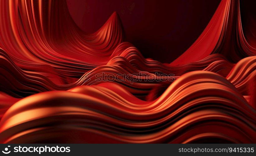 A Red and Gold Wavy Shiny Abstract Background. Generative AI