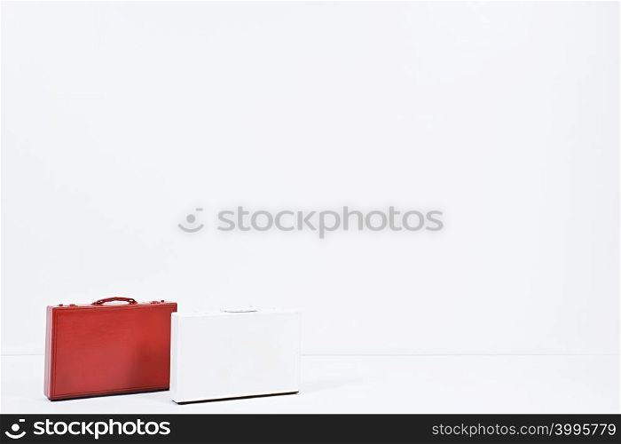 A red and white briefcase
