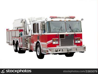 A red fire truck isolated on white