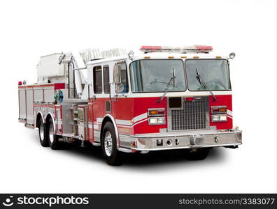 A red fire truck isolated on white with a shadow