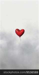 A red heart balloon in the sky. AI Generated 