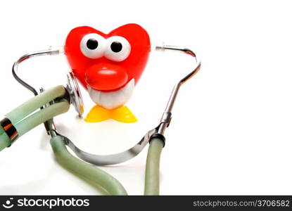 A red heart shape and a medical stethoscope.