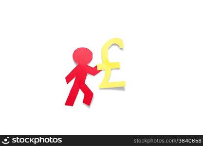 A red stick figure holding pound sign over white background