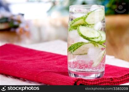 A refreshing drink of sparkling cucumber water