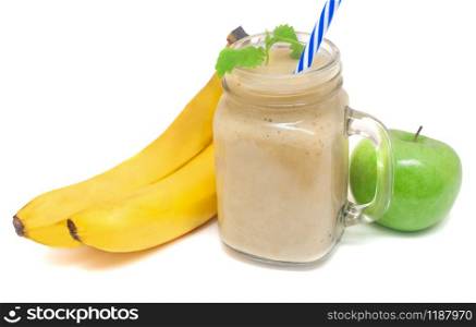 A refreshing smoothie made from apple and banana to detox healthy nutrition and cleanse the body. A refreshing smoothie made from apple and banana to detox healthy nutrition