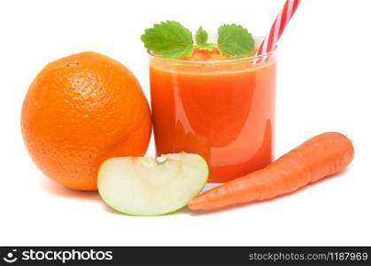 A refreshing smoothie made from orange and apple carrots for a detox healthy diet and body cleansing. A refreshing smoothie made from orange and apple carrots for a detox healthy diet