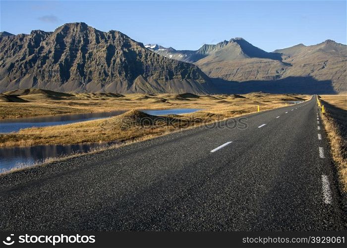 A remote country road near Hofn in southern Iceland.