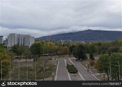 A residential district of bulgarian houses and park near by Vitosha mountain in city Sofia, Bulgaria