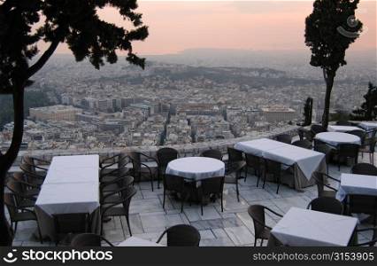 A restaurant overlooking the city of Athens, Greece