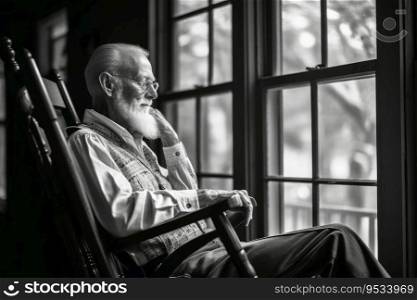 A retired man in a rocking chair created with generative AI technology