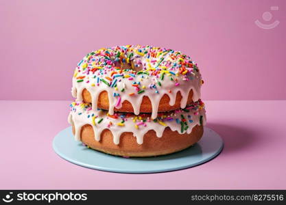 a ring-shaped cake with tiers of frosting and sprinkles, created with generative ai