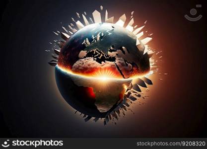 a rising sun illuminating a globe, with rays of light shining through the continents., created with generative ai. a rising sun illuminating a globe, with rays of light shining through the continents.