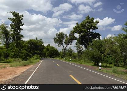 a road near the city of Amnat Charoen in the Provinz Amnat Charoen in the northwest of Ubon Ratchathani in the Region of Isan in Northeast Thailand in Thailand.&#xA;