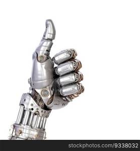 A robot hand giving thumbs up isolated on white background - Generative AI