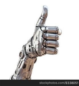 A robot hand giving thumbs up isolated on white background - Generative AI