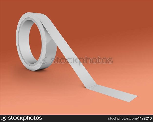 A roll of adhesive tape on a red background. 3d render.