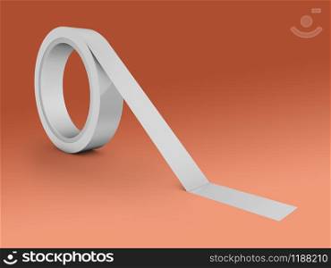 A roll of adhesive tape on a red background. 3d render.