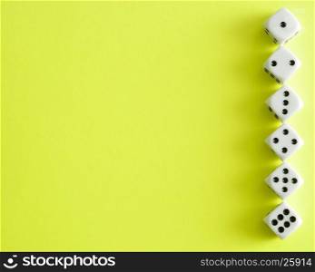 A row of dices from 1 to 6