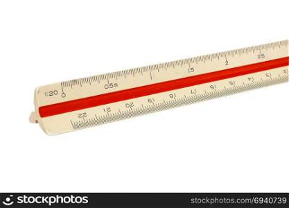 A ruler placed on the desk. Focus in the front.