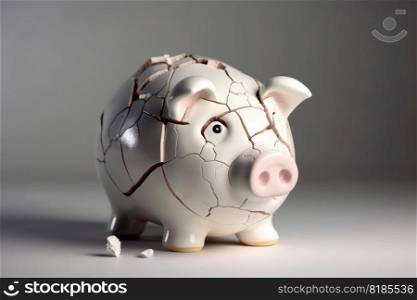 A sad piggy bank with cracks and a plaster indicates insolvency created with generative AI technology