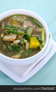 A savoury thick soup made from pork , spices and vegetables