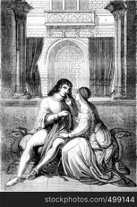 A scene of the nibelungen, vintage engraved illustration. Magasin Pittoresque 1841.