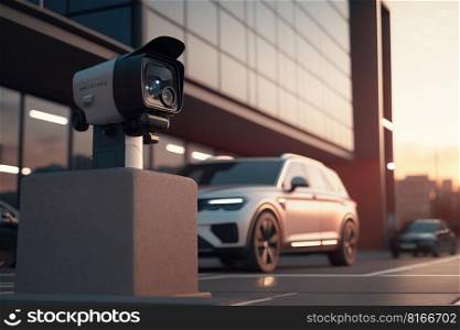 A security camera overlooking a multi - storey car park, ensuring the safety of parked vehicles created by generative AI 