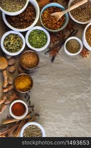 A selection of herbs and spices used in cooking