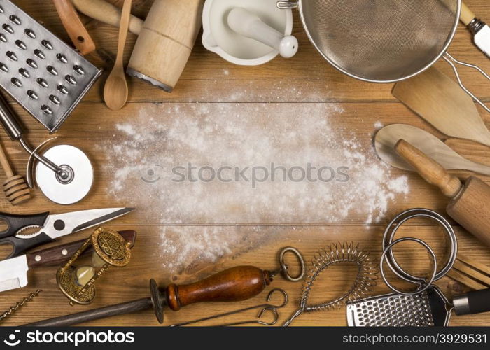 A selection of Kitchen Utensils with Space for Text