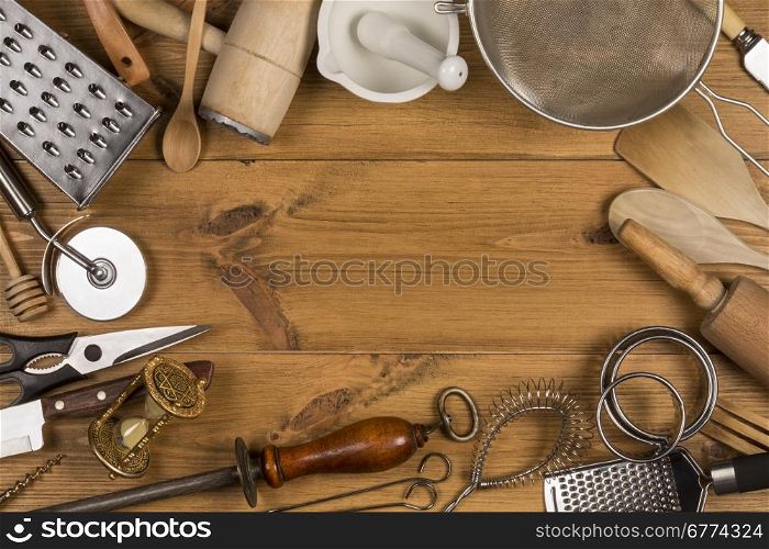 A selection of Kitchen Utensils with Space for Text