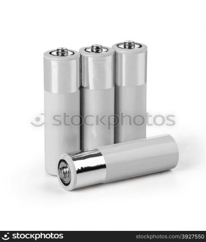 A set a of AA size batteries on white background with clipping path