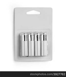 A set a of AA size batteries on white background with clipping path