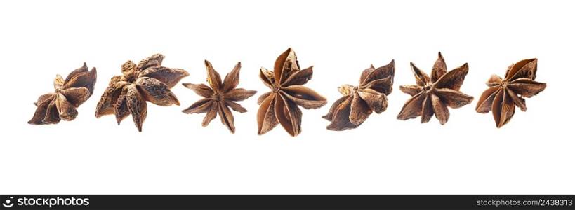A set of anise stars. Isolated on a white background.. A set of anise stars. Isolated on a white background