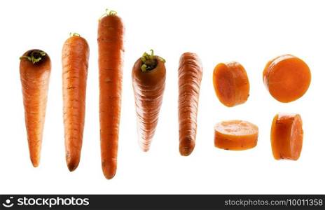 A set of carrots. Isolated on a white background.. A set of carrots. Isolated on a white background