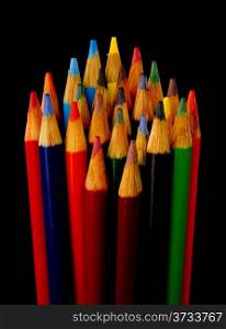 a set of color pencils sharpened and ready for use