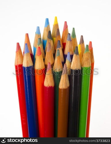 a set of color pencils sharpened and ready for use