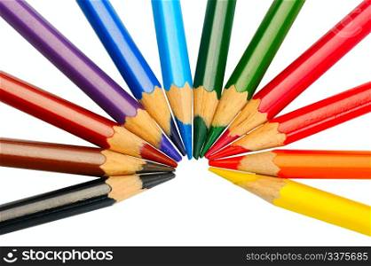 A set of colored pencils on a white background, isolated