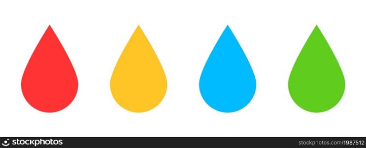 A set of drops of different liquids. Drops of oil, honey, milk, blood, gasoline, etc. Vector illustration.