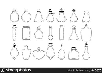 A set of flasks icons for creating magic bottles. Vector set of glass flasks isolated on white background. Can be used to create a logo.