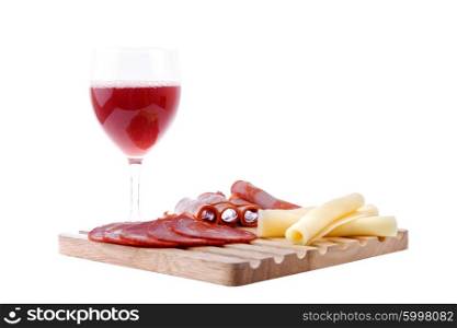 A set of food and wine isolated on white