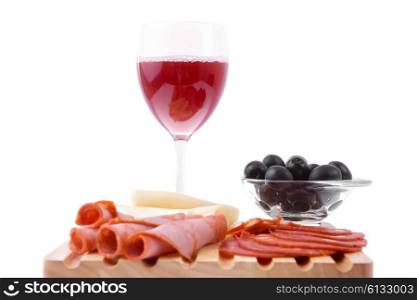 A set of food and wine, isolated on white