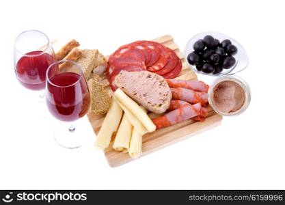 A set of food and wine, isolated on white