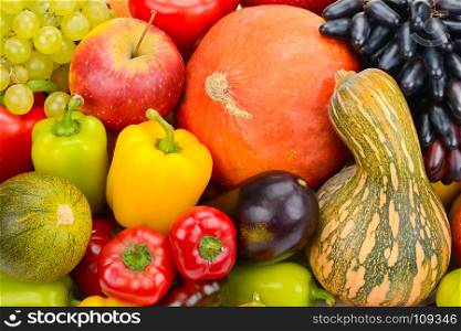 A set of fresh vegetables and fruits. Bright beautiful background.