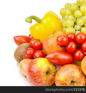 A set of fruits and vegetables isolated on white background. Healthy food.