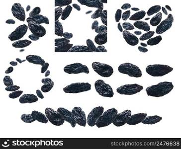 A set of photos. Dark grapes levitate on a white background.. A set of photos. Dark grapes levitate on a white background